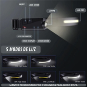 LumiSense Pro - Lanterna de Cabeça LED com Sensor de Movimento