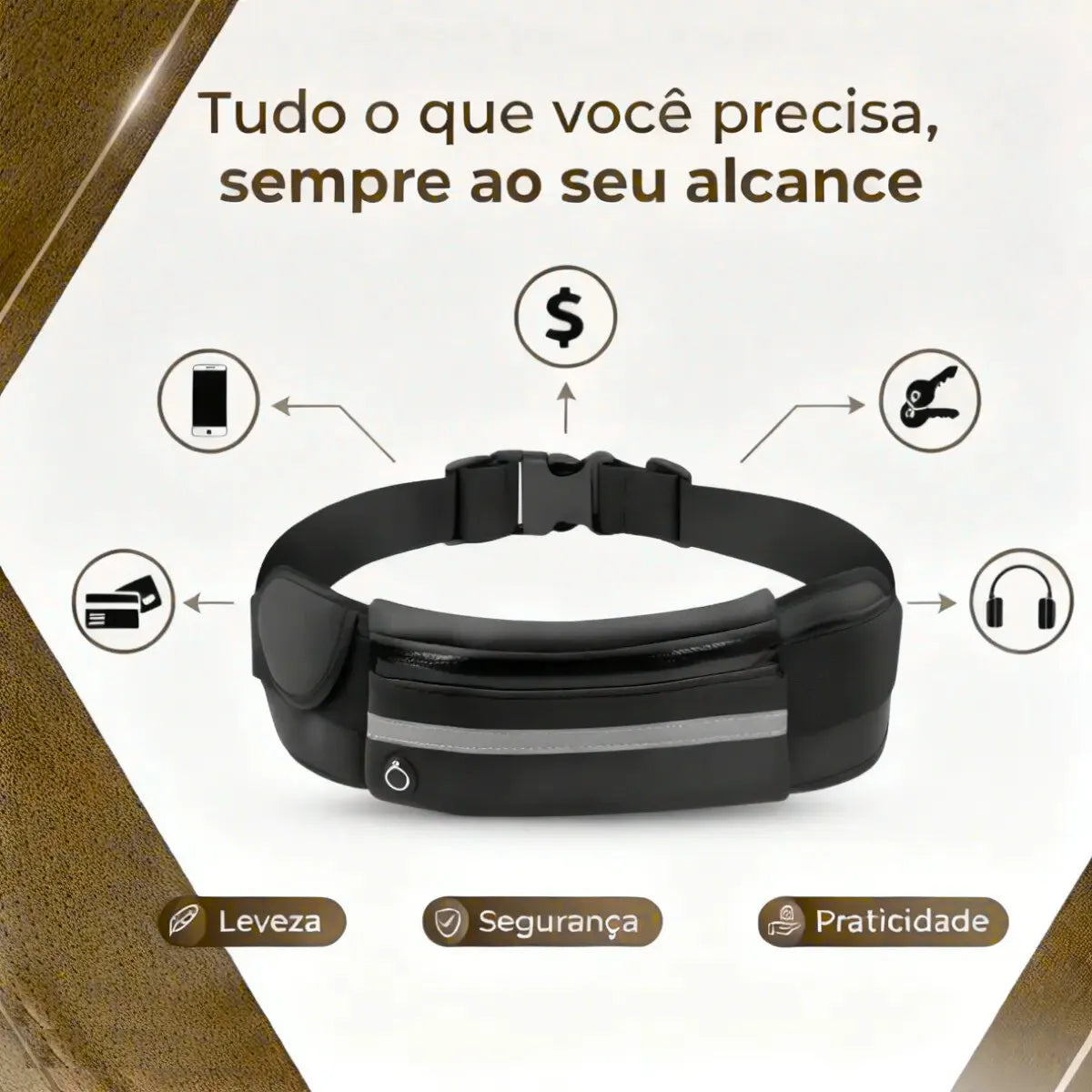 RUN BELT - Compacta, Segura e Resistente à água.