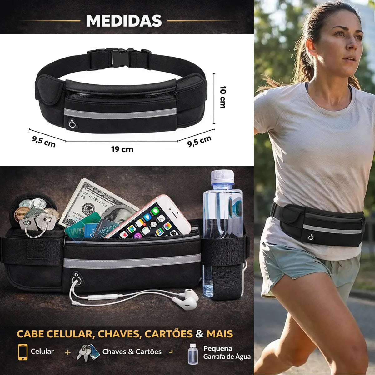 RUN BELT - Compacta, Segura e Resistente à água.