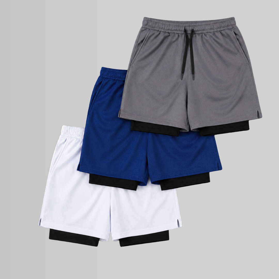 KIT 3 BERMUDAS DRY FIT COMPRESSÃO 2 EM 1